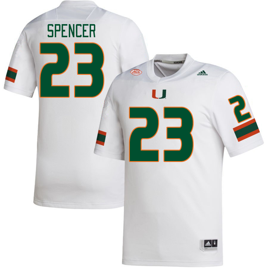 Men #23 Kaleb Spencer Miami Hurricanes College Football Jerseys Stitched-White - Click Image to Close